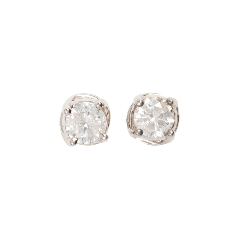 A pair of diamond and 14k white gold stud earring