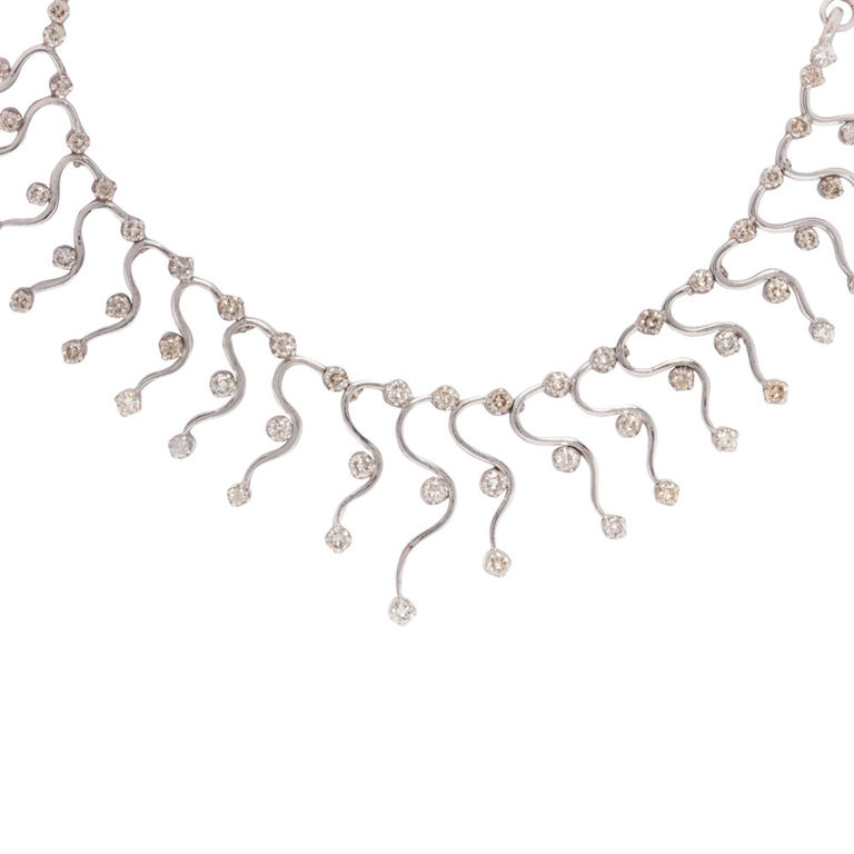 14k white gold diamond link necklace