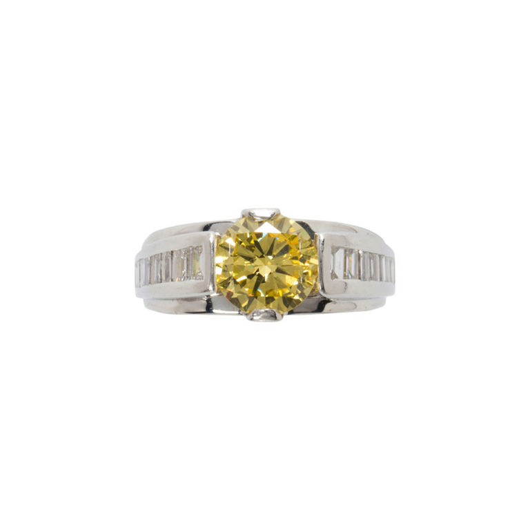 14k white gold yellow diamond ring