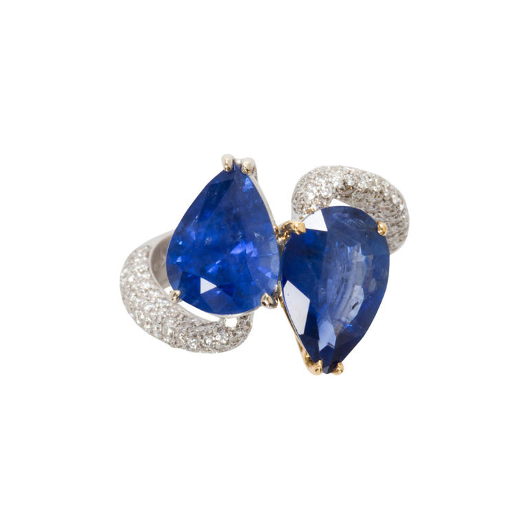 18k white gold sapphire and diamond bypass ring