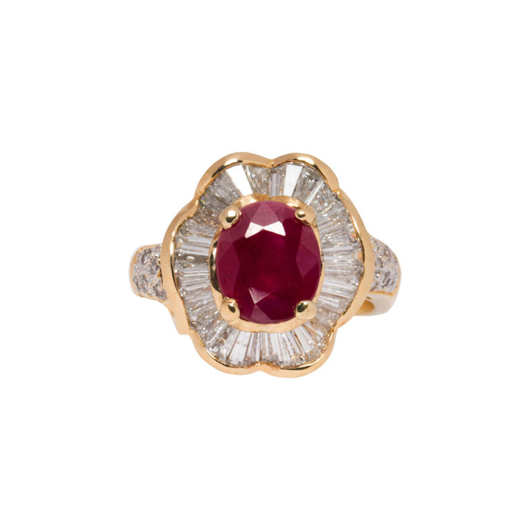 A Burmese ruby and diamond ring