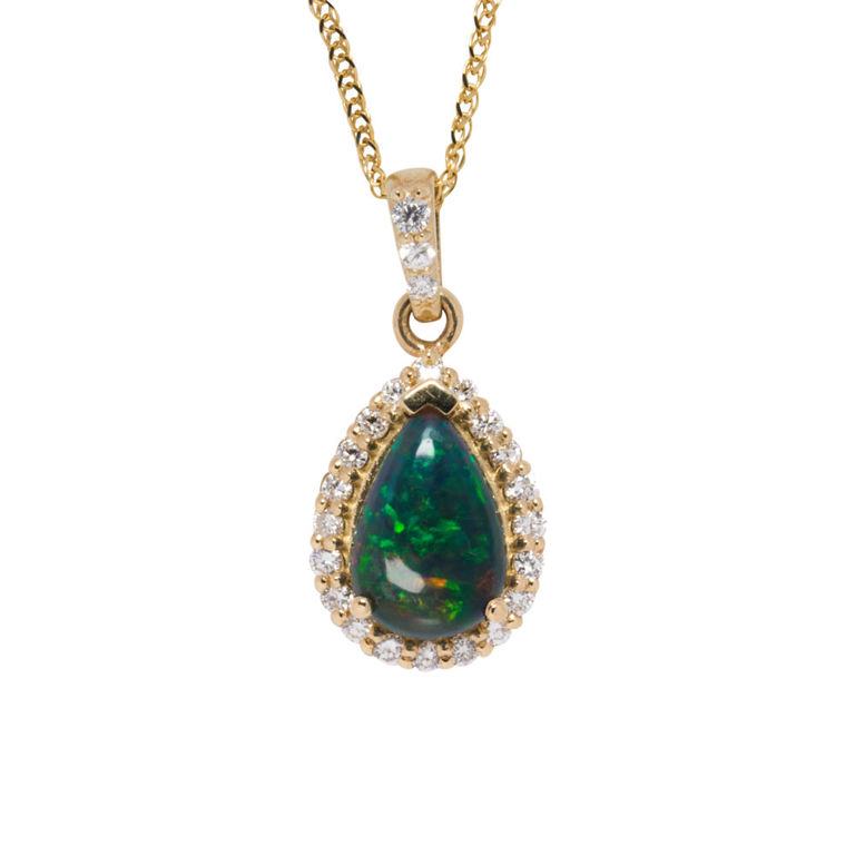 14k gold black opal diamond pendant necklace