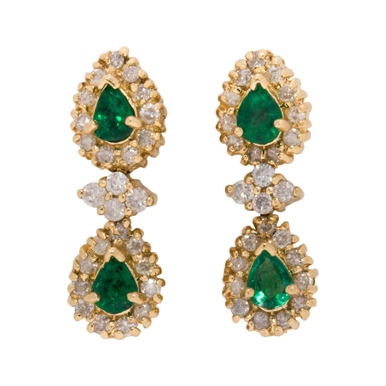 14k gold emerald and diamond earrings