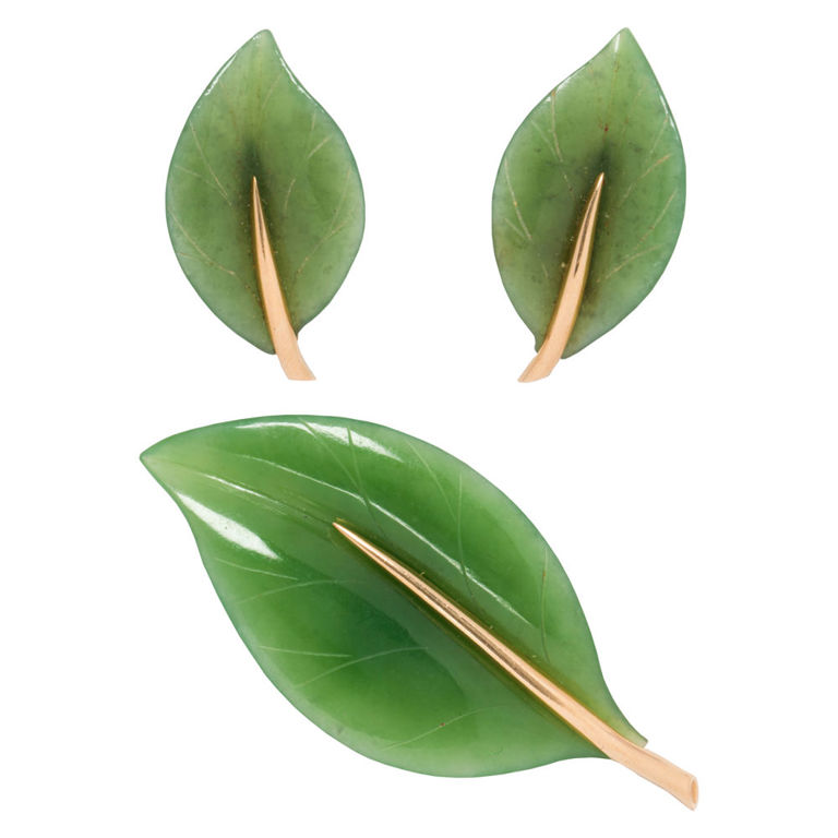 Gumps 14k gold jade jewelry suite