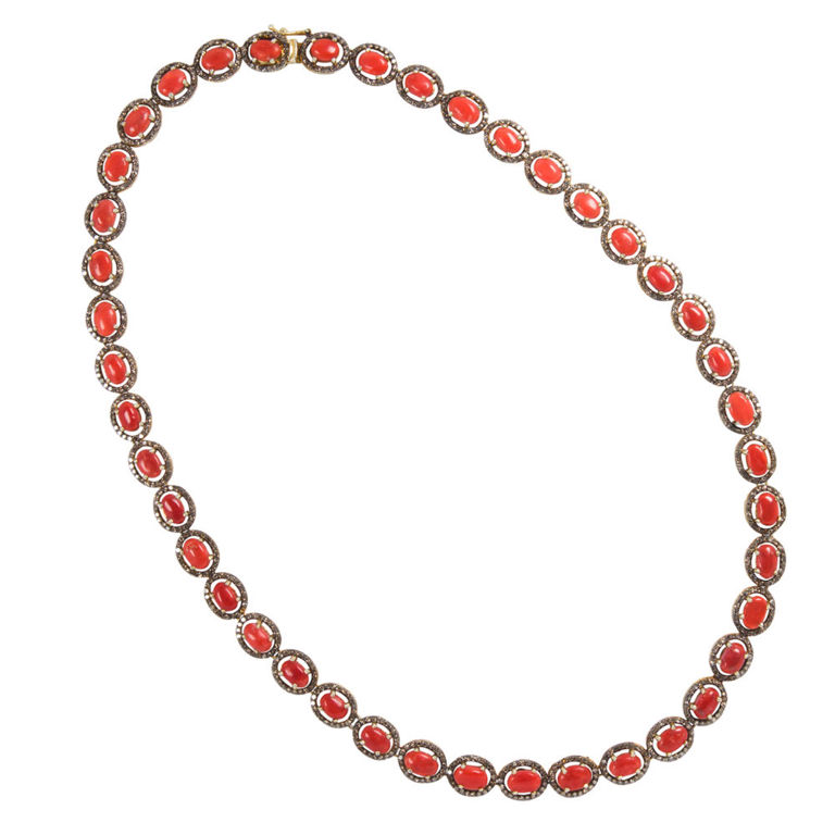 14k gold silver coral and diamond necklace