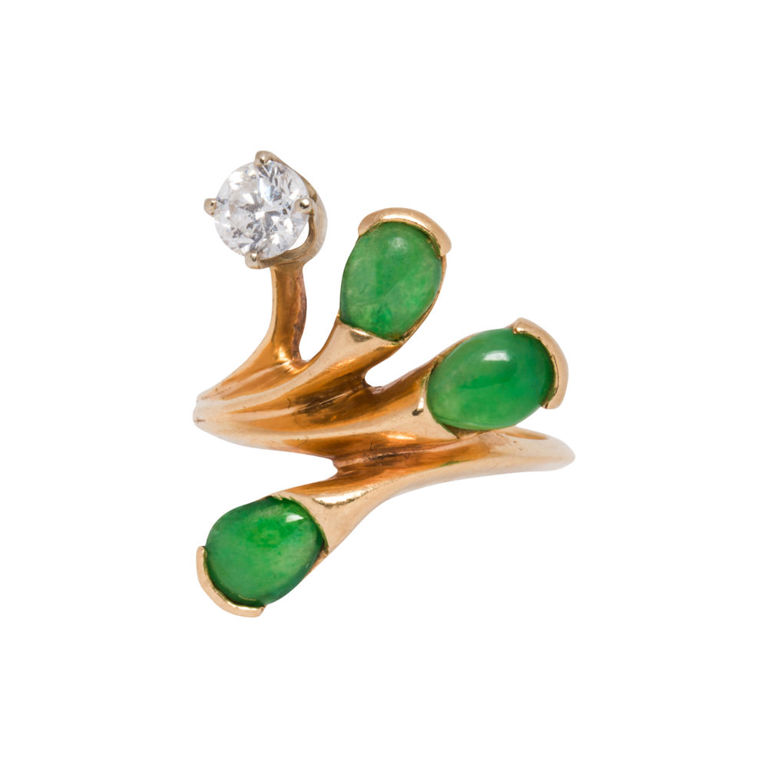 14k gold jadeite and diamond ring