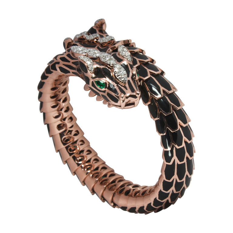 Alexis NY 18k gold-plated silver diamond emerald dragon bracelet