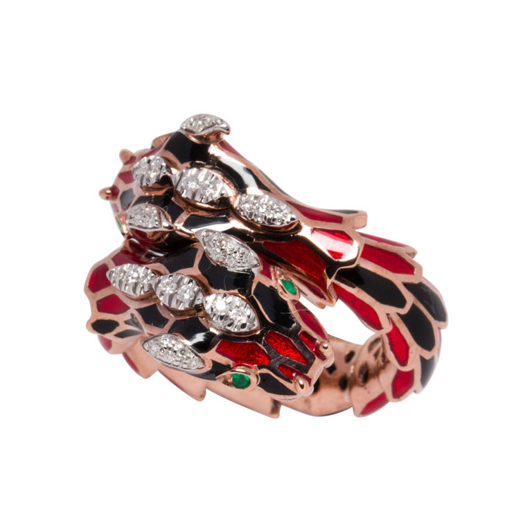 Alexis NY 18k gold-plated silver diamond emerald dragon ring