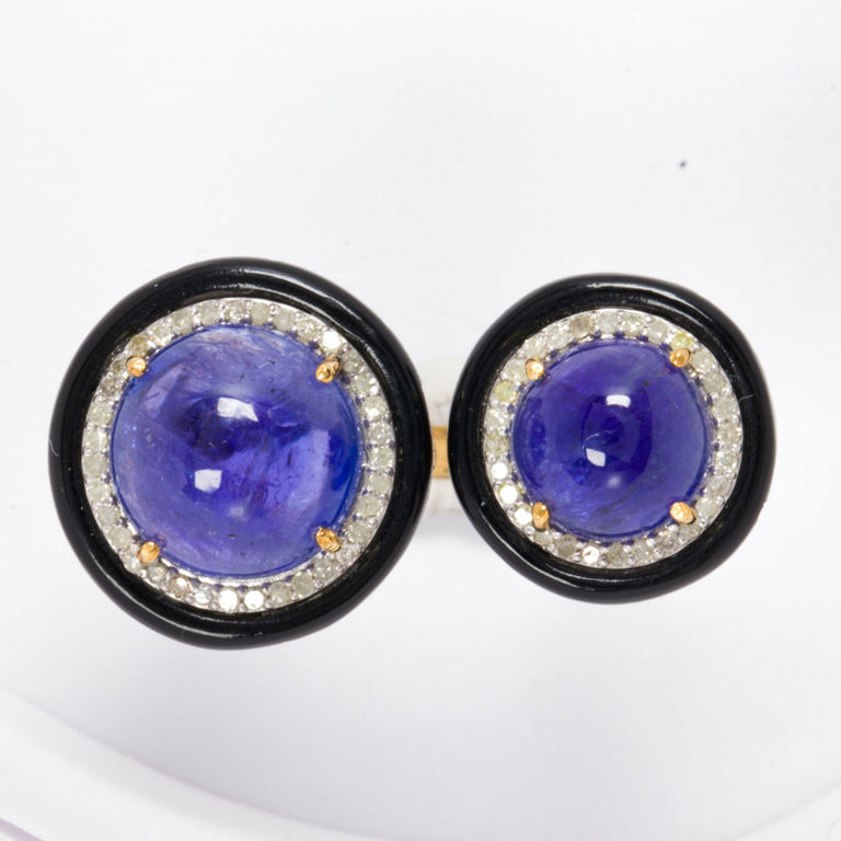14k gold silver tanzanite onyx diamond bypass ring