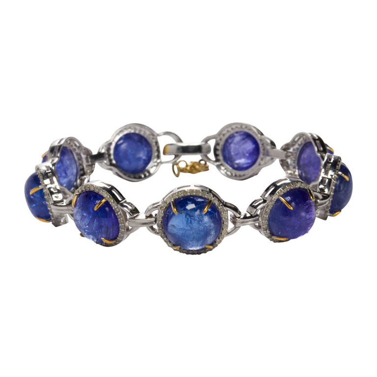 14k gold silver tanzanite and diamond link bracelet