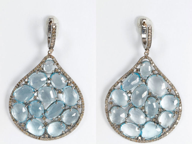 14k gold blue topaz and silver chandelier earrings