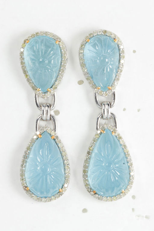 14k gold aquamarine diamond and silver pendant earrings