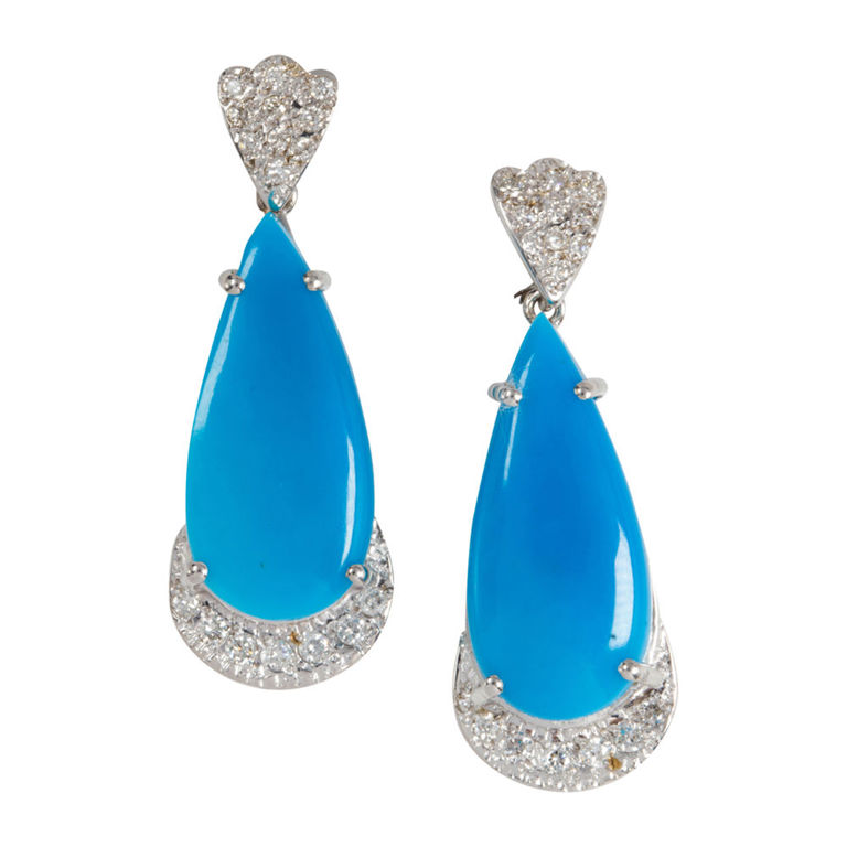 18k white gold turquoise and diamond earrings