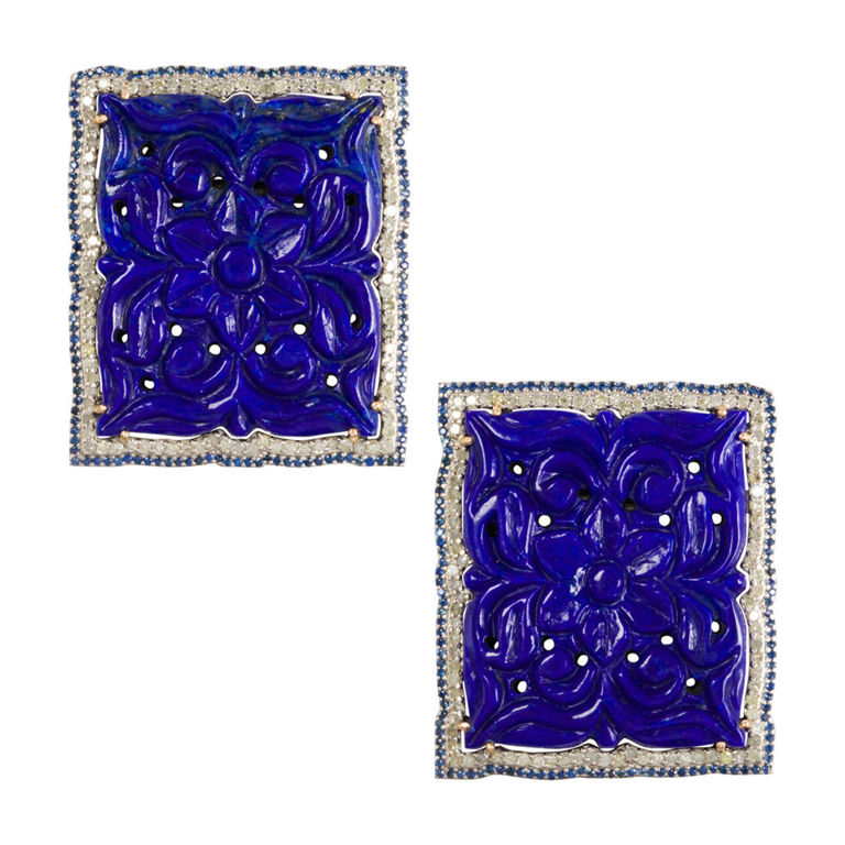 14k gold lapis lazuli sapphire diamond and silver earrings