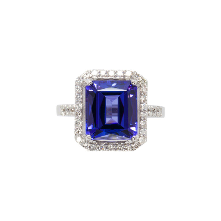 18k white gold tanzanite and diamond ring