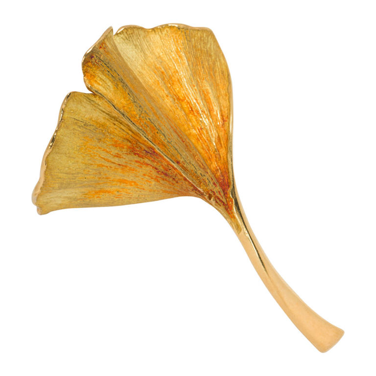 18k gold ginkgo leaf brooch