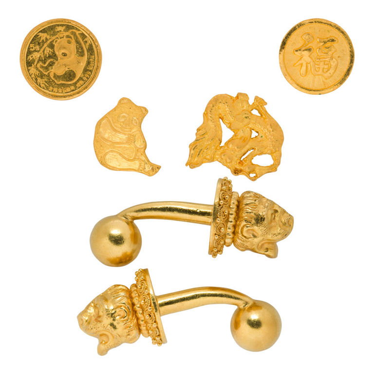21k gold chimera cufflinks and tie tacks