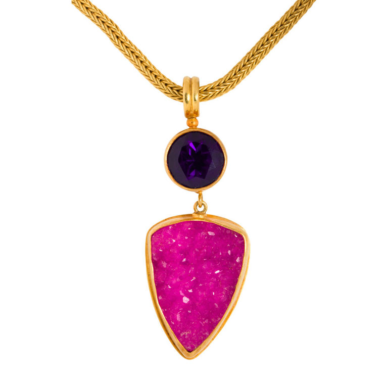 22k gold geode and amethyst necklace