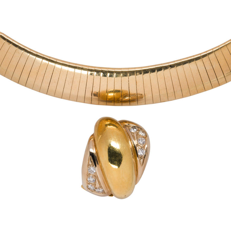 14k gold diamond pendant necklace with omega-link chain