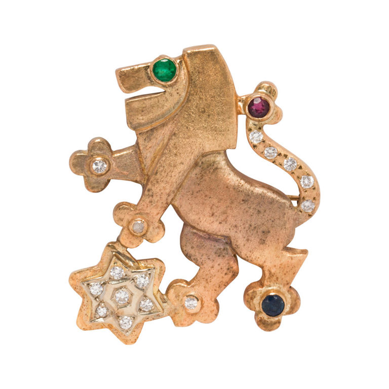 14k gold gem-set Lion of Judah brooch