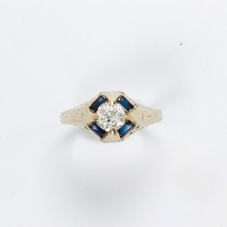 14k gold diamond and sapphire ring