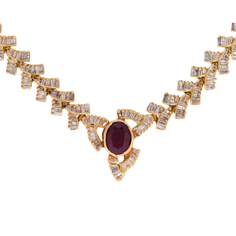 14k gold ruby and diamond necklace