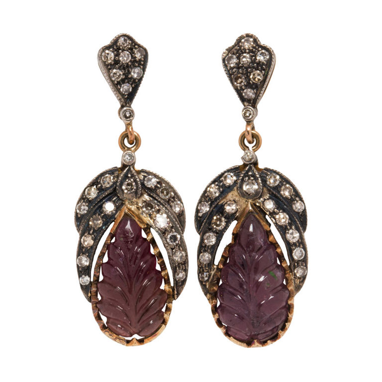 Tourmaline, diamond and silver-topped 14k gold earrings