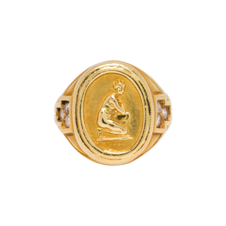 18k gold diamond signet ring