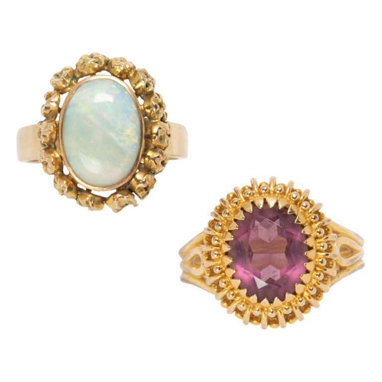 Two gemstone and 14k gold rings