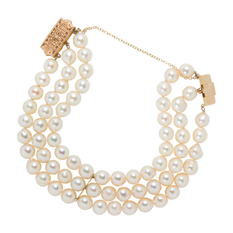 14k gold bracelet with cultured pearls