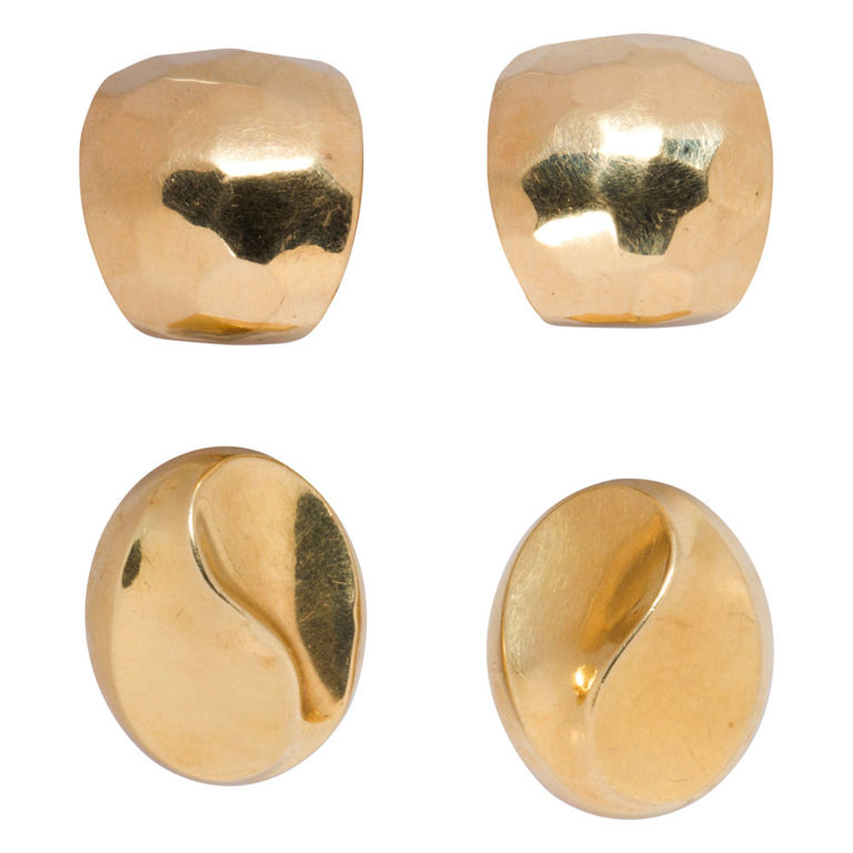 14k gold ear clips, hammered texture and geometric design