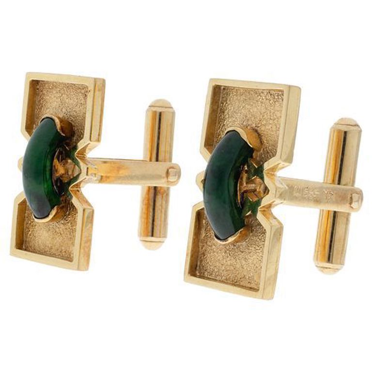14k yellow gold cufflinks with jade