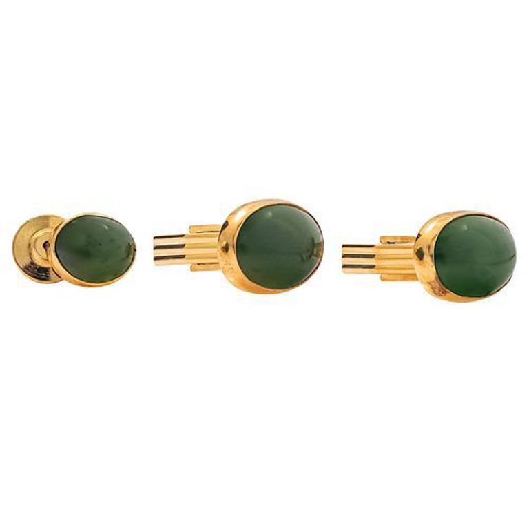 14k yellow gold dress set with nephrite