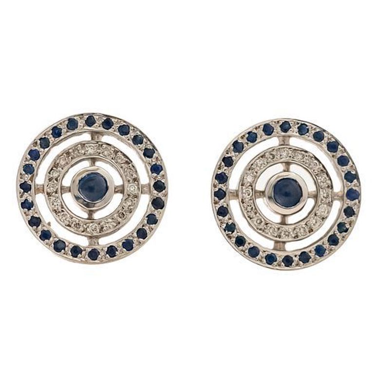14k white gold cufflinks with diamonds and sapphires