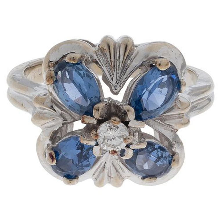 10k white gold ring with sapphire and diamond