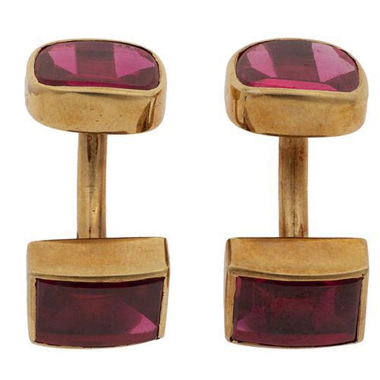 14k yellow gold cufflinks with synthetic rubies