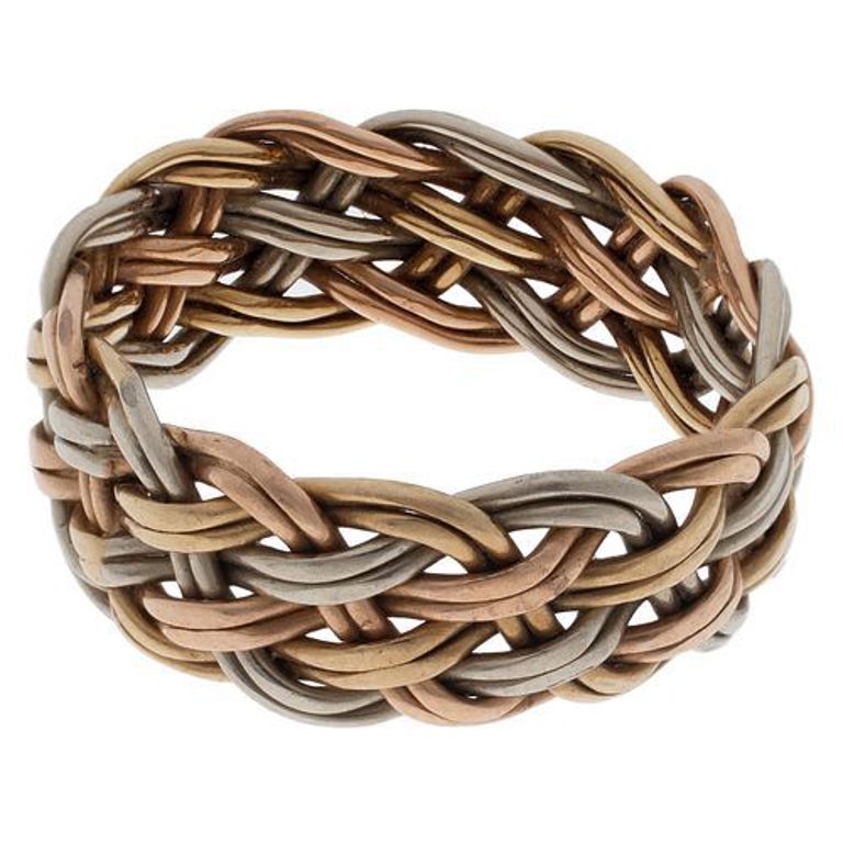 Braided 14k rose, yellow and white gold ring