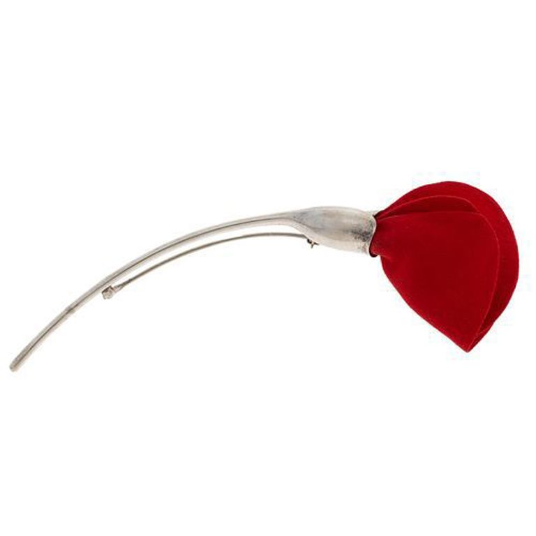 Sterling silver and silk "Amapola" poppy pin