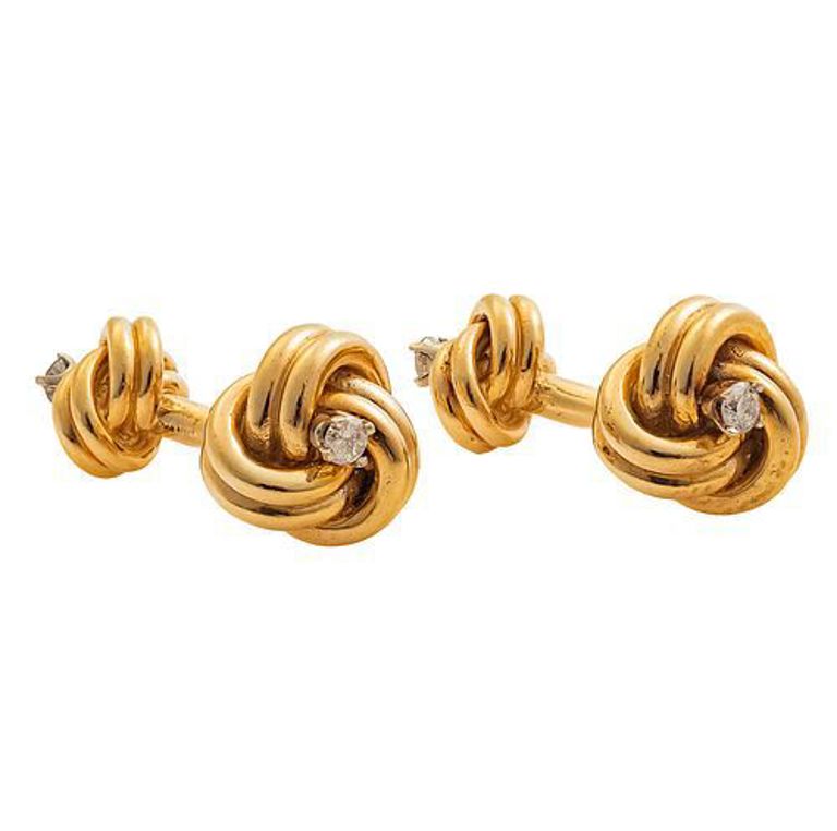 14k yellow gold "knot" cufflinks with diamonds