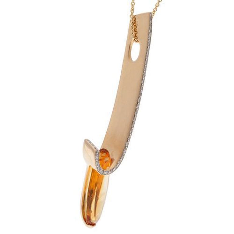Citrine, Diamond, 14k Yellow Gold Necklace
