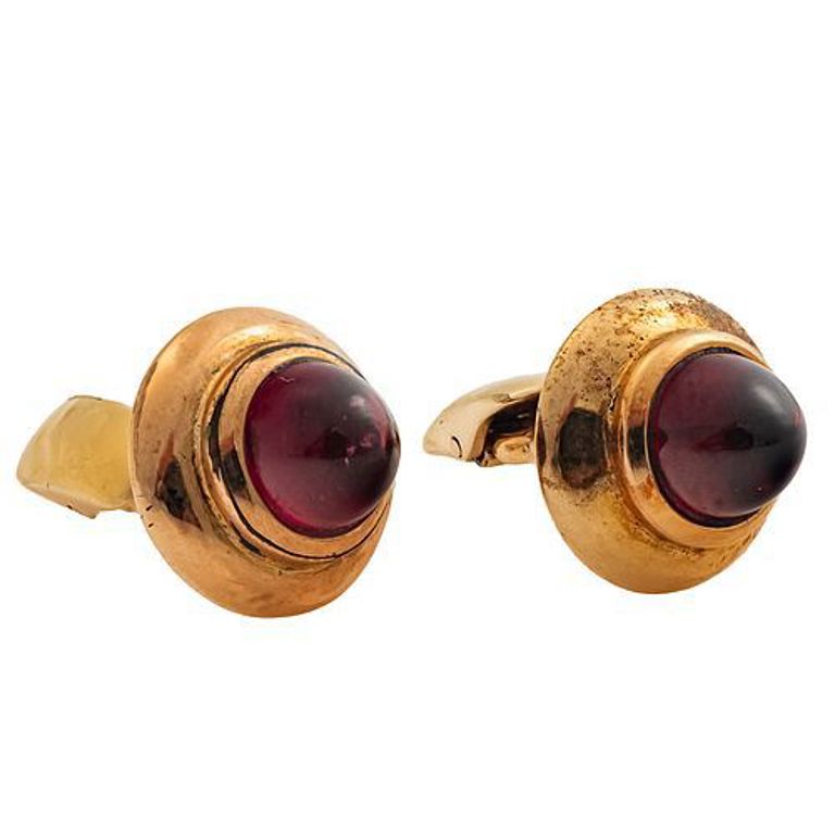14k yellow gold cufflinks with garnet cabochons