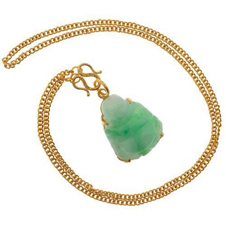 24k yellow gold necklace with jadeite Buddha