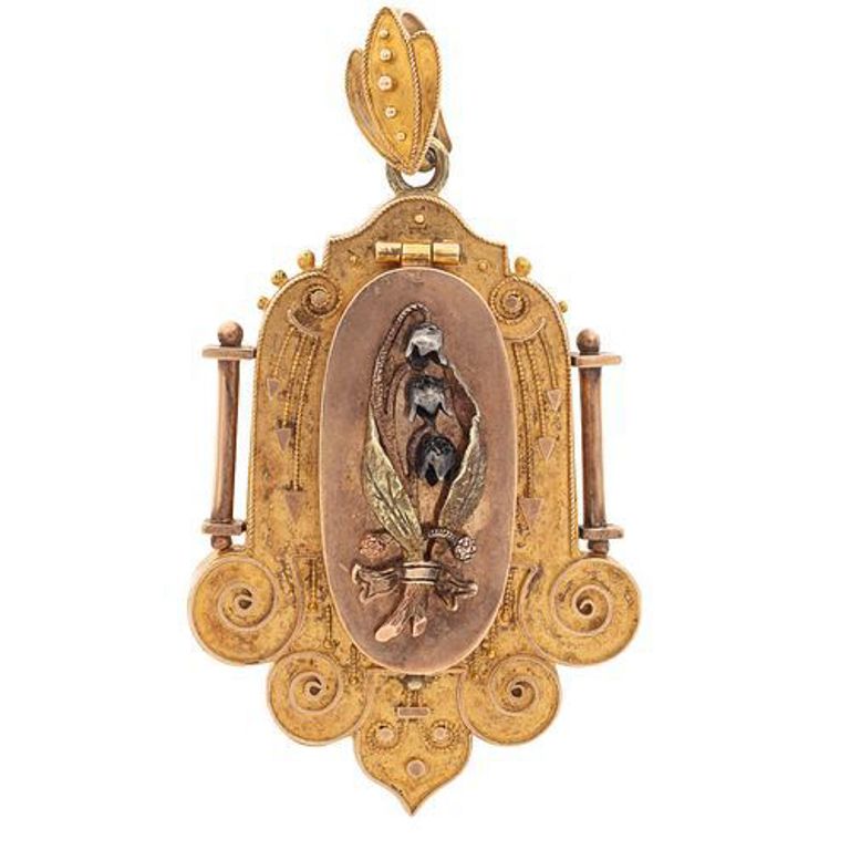 Victorian Etruscan Revival 14k yellow gold and silver locket