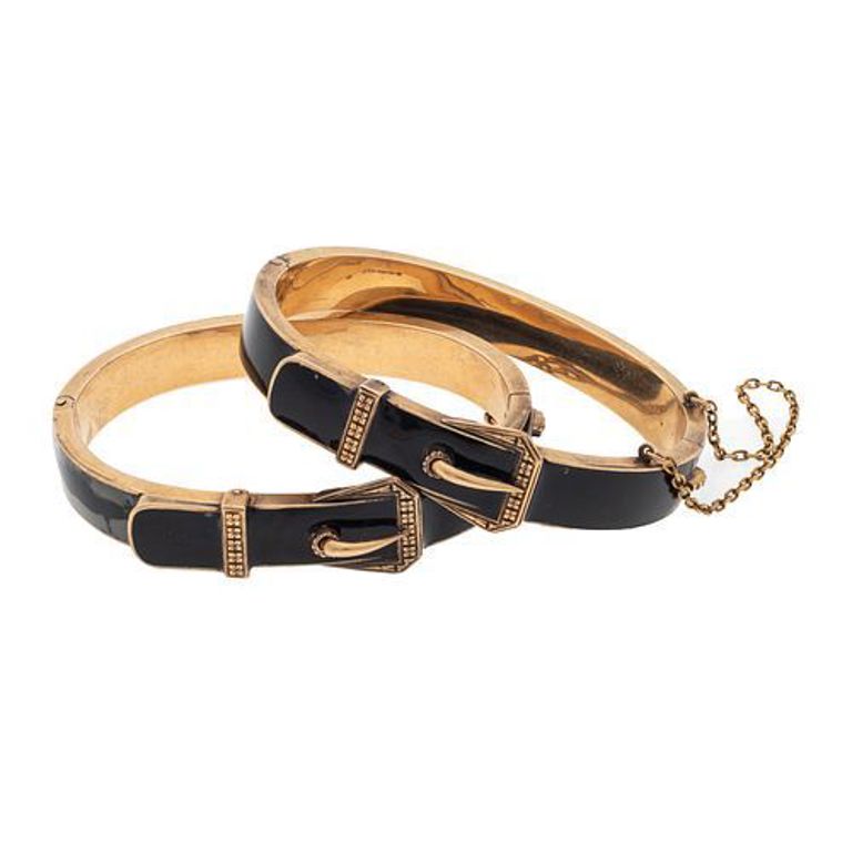 Pair of Victorian 14k yellow gold mourning bracelets