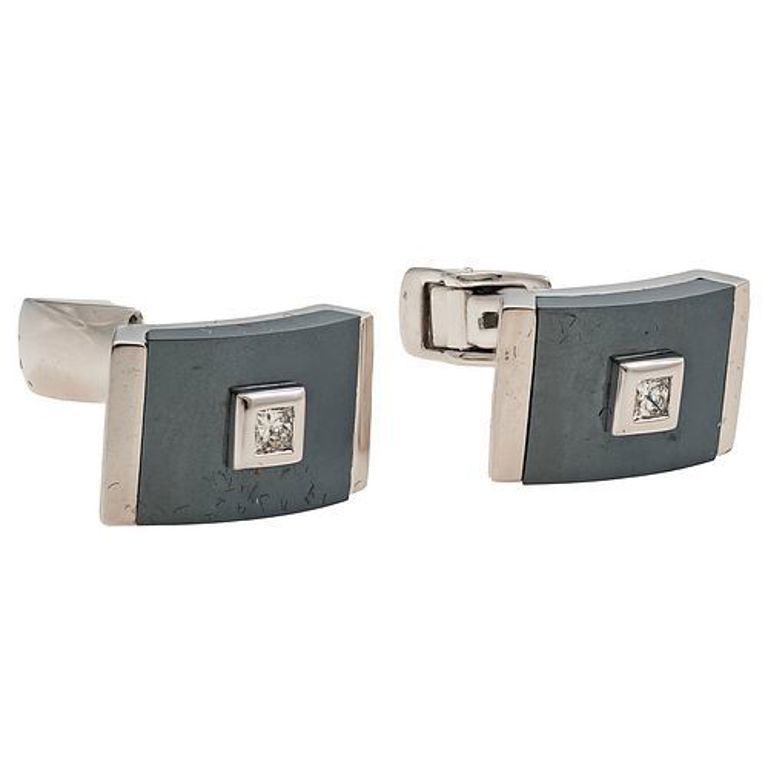 14k white gold cufflinks with hematite and diamonds