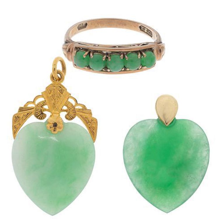 Collection of jade jewelry with 18k and 14k gold