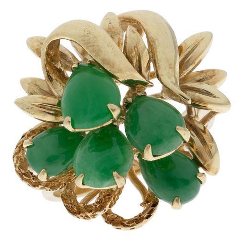 14k yellow gold ring with jade cabochons