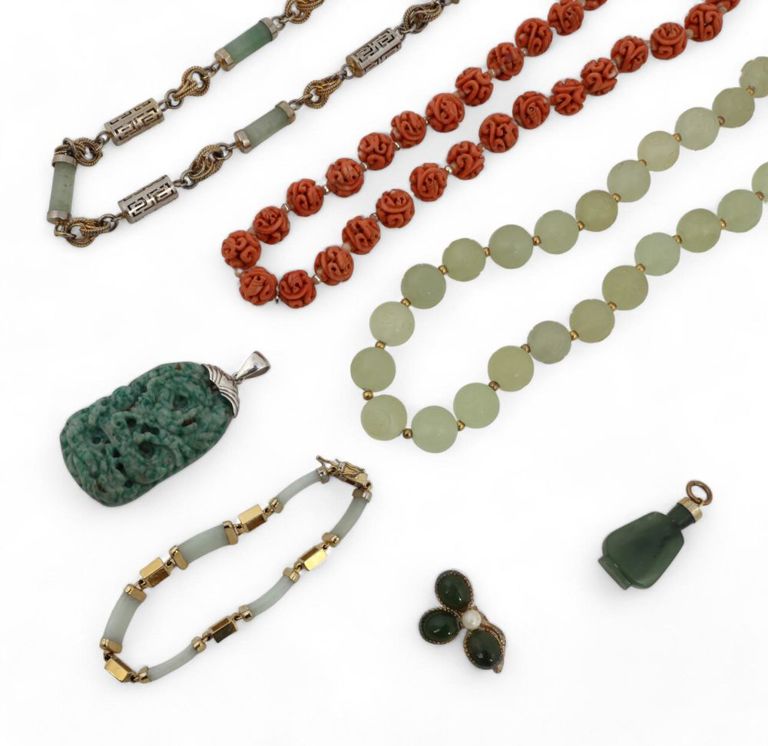 Hardstone, coral, jade and metal jewelry collection