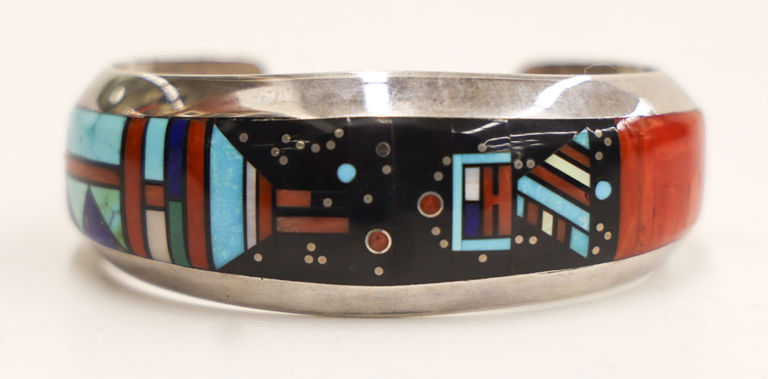 Jim Harrison Navajo inlaid sterling cuff bracelet