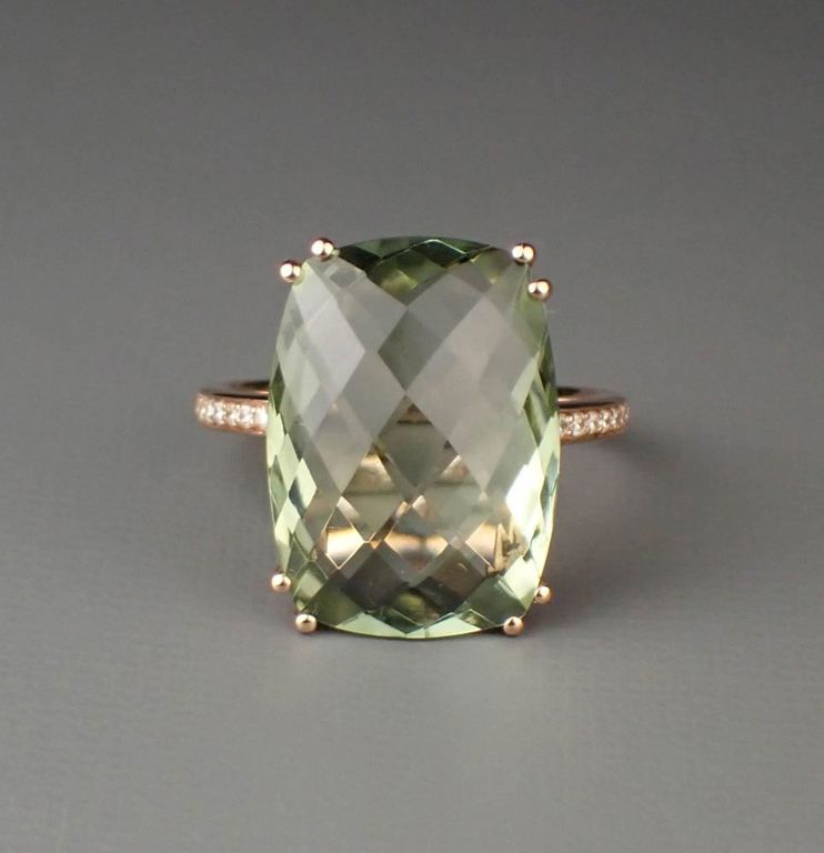 Prasiolite, diamond and 14k rose gold ring